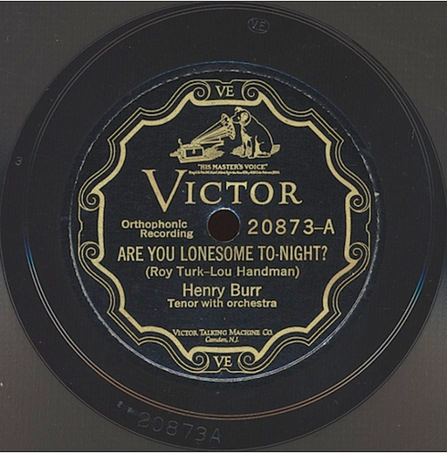 Label of Victor 20873, Are You Lonesome To-night? by Henry Burr