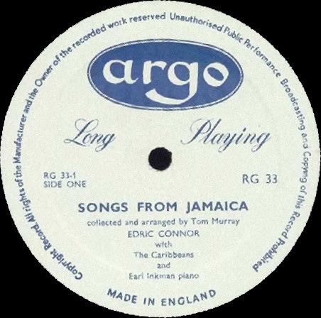 Banana Boat Song on LP Songs From Jamaica, Argo RG 33, Edric Connor: original record label