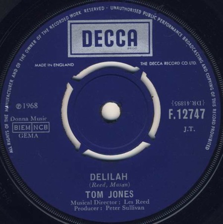 Delilah, Decca F 12747, Tom Jones (Welsh singer): original record label