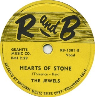 Hearts of Stone 78 rpm, R and B RB-1301-B, The Jewels: original record label