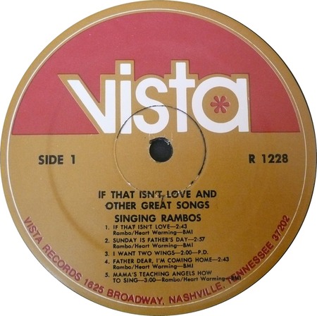 If That Isn't Love, Singing Rambos (on LP), Vista R 1228: original record label