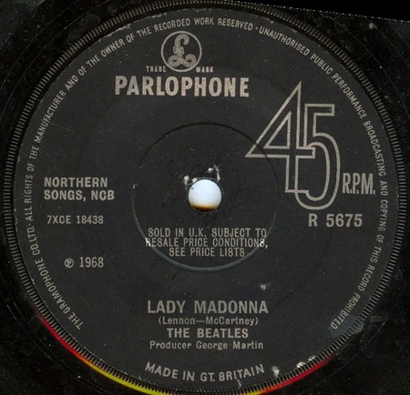 Lady Madonna, The Beatles, Parlophone R 5675: original recording label