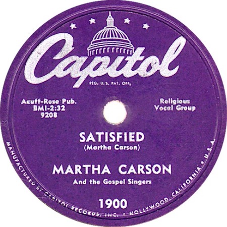 Satisfied 78, Martha Carson, Capitol F1900 45-9208, original record label