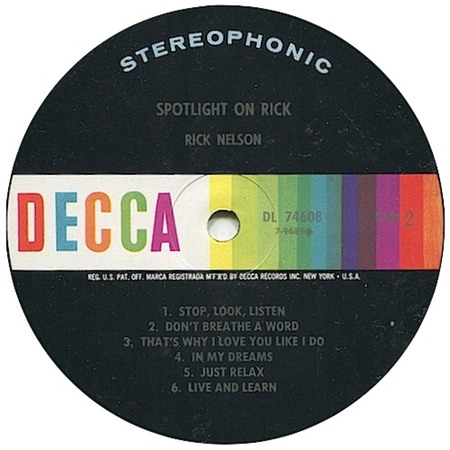 Stop, Look And Listen, Rick Nelson, LP Spotlight On Rick, Decca DL 74608, original record label