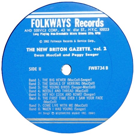 The First Time Ever I Saw Your Face, on LP The New Briton Gazette, Ewan MacColl and Peggy Seeger, Folkways FW8734, original record label
