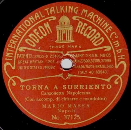Surrender (as Torna a Surriento), Mario Massa, Odeon Records 37125: original recording label