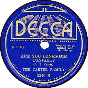 Label of Decca 5240, Are You Lonesome To-night? by The Carter Family
