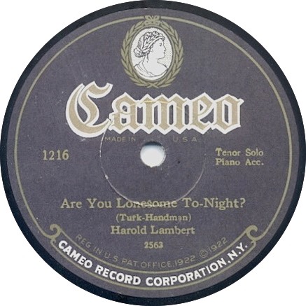 Label of Cameo 1216, Are You Lonesome To-night? by Harold Lambert