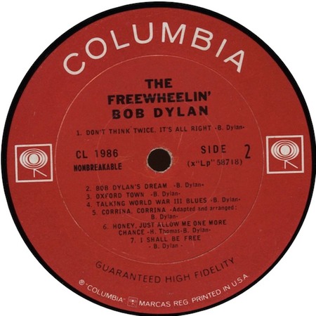 Don't Think Twice, on LP Freewheelin’, Columbia CD 1986, Bob Dylan: original record label