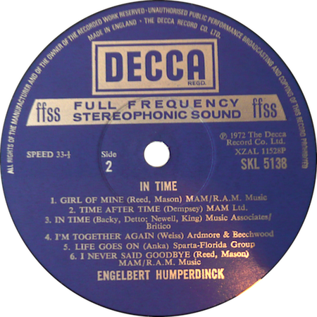 Girl Of Mine; Engelbert Humberdinck; LP In Time; Decca SKL 5138; original record label