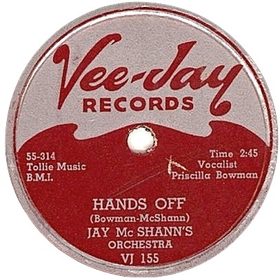 Hands Off 78 rpm, Vee-Jay VJ 155, Jay McShann’s Orchestra: original record label