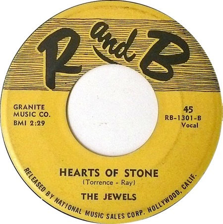 Hearts Of Stone 45 rpm, R and B RB-1301-B, The Jewels: original record label