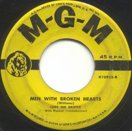 Men With Broken Hearts 45 rpm, Luke The Drifter (Hank Williams), MGM K10932: original recording label