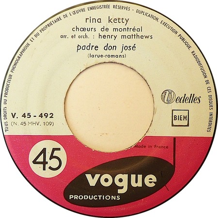 Padre Don José; Rina Ketty; Vogue v.45 492; original recording label