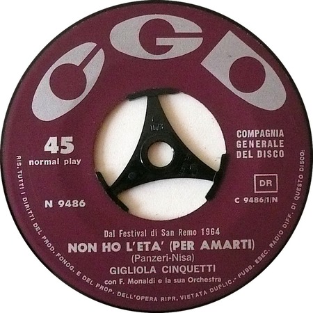 Please Don't Stop Loving Me (as Non Ho lÉta´(per Amarti), Gigliola Cinquetti, CGD N 9486: original recording label