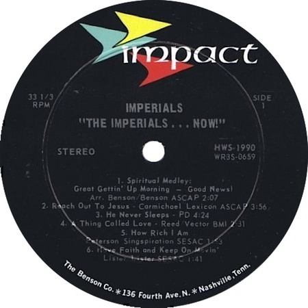 Reach Out To Jesus (on LP "The Imperials…Now!"; Imperials; Impact HWS-1990; original record label