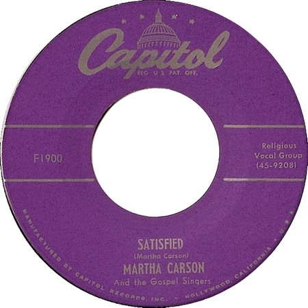 Satisfied 45 rpm, Martha Carson, Capitol F1900 45-9208, original record label