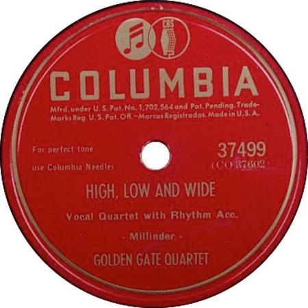 So High; as High, Low And Wide; Columbia 37499; Golden Gate Quartet; original recording label