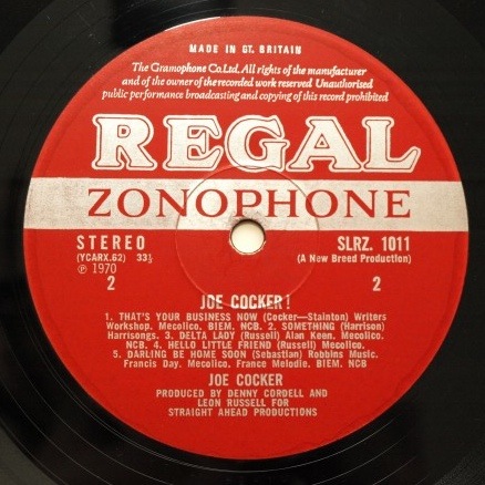 Something (on LP Joe Cocker!), Joe Coker, Regal Zonophone SLRZ 1011: original recording label