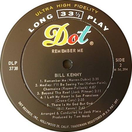 There Is No God But God (on LP “Remember Me”), Bill Kenny, Dot DLP 3738: original recording label