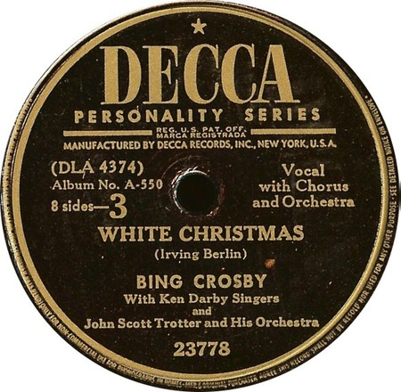 White Christmas, Bing Crosby, Decca Personality Series 23778: original recording label