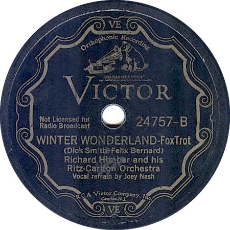 Winter Wonderland, Richard Himber and His Ritz-Carlton Orchestra, Victor 24757-B, original record label 