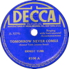 Original Recording Label of Tomorrow Never Comes by Ernest Tubb